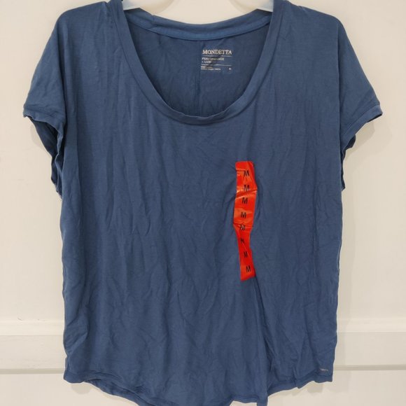 NWoT Mondetta Women's Flutter Sleeve Crew Neck Tee Blue Size M $40 2A167 - Picture 1 of 2